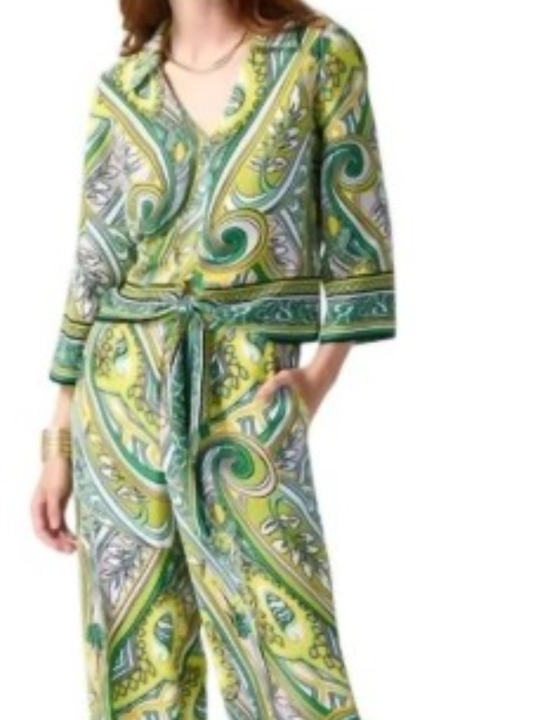 Joseph Ribkoff Vanilla/Multi Paisley Print Front Tie Top And Matching Pants!